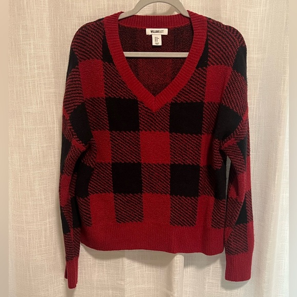 William Rast Sweaters - William Rast Buffalo Plaid Checked V-Neck Sweater